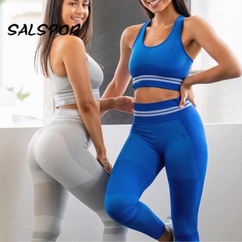 SALSPOR Seamless 2PCS Sport Wear Women Gym 2 Piece Sets Workout Fitness Clothing High Waist Legging Push Up Bra Female Tracksuit