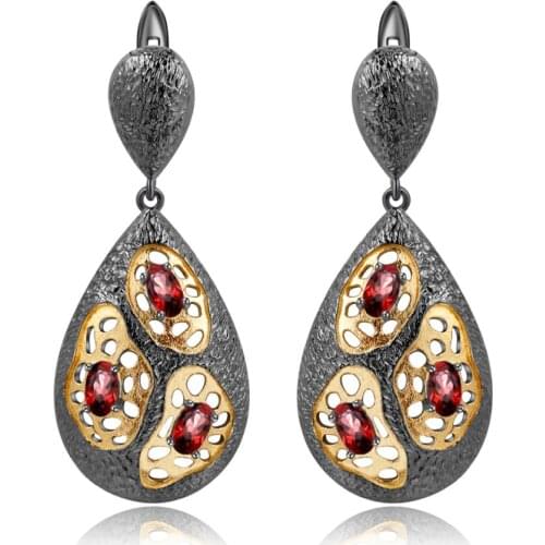 GEMS BALLET Natural Garnet Drop Earrings Real 925 Sterling Silver The Persistence of Memory Element Earrings for Women Wedding
