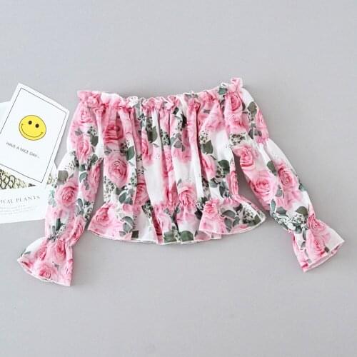 Floral Chiffon Girls Shirts Long Sleeve Short Style Kids Top Clothes for 2 3 4 5 6 Year Girl Slash Neck Toddler Children Blouses