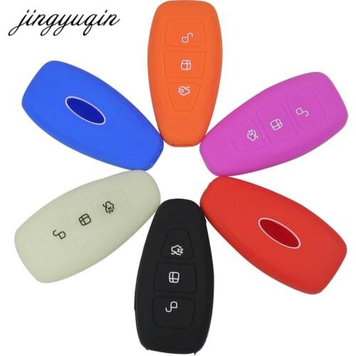 Jingyuqin Silicone Cover for Ford Fiesta Focus Mondeo Ecosport Kuga Focus ST Car Key Smart Remote Key Case Fob