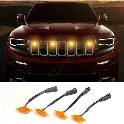 LED Car Front Grille LED Amber Light Raptor Style Light Kit Decor W/ Wire Speed 4Pcs For Jeep Grand Cherokee 2017-2021