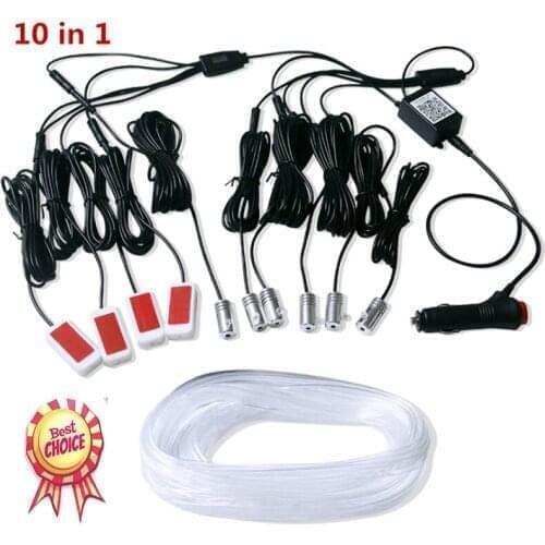 10 in 1 RGB LED with 8M Interior decoration car fiber optic strip light by App Control 12V decorative atmosphere lamps Universal