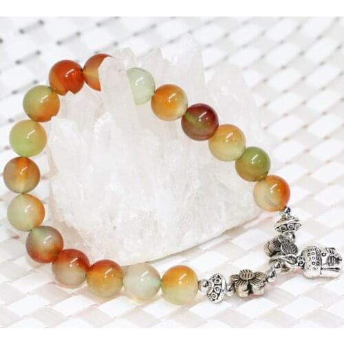 High quality free shipping fashion 8mm round beads natural multicolor jades chalcedony elastic bracelet jewelry 7.5inch B2077