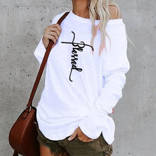 Plus Size Letter Sexy Off Shoulder Tops Spring Autumn Women Casual Y2k Dill Top Long Sleeve Loose T Shirts Female Pullovers