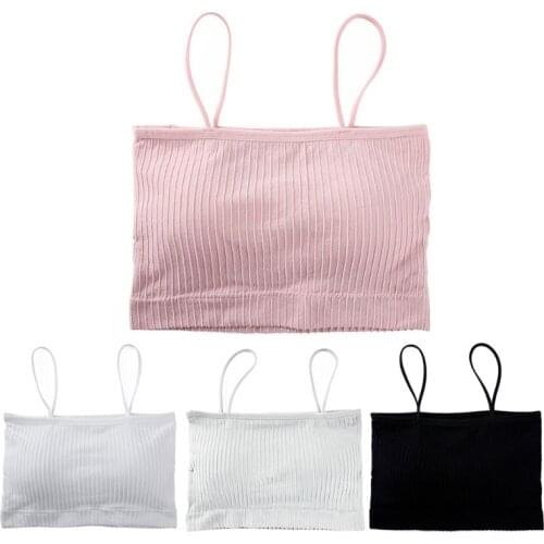 Q1FA Women Girls Spaghetti Strap Bandeau Tube Top Ribbed Wirefree Chest Wrap Bralette