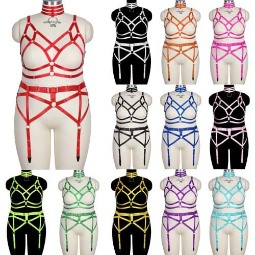 Plus Size Exotic Lingerie Women Bdsm Choker Harness Bondage Suspender Body Binding Hollow Out Adjust Straps Erotic Underwear