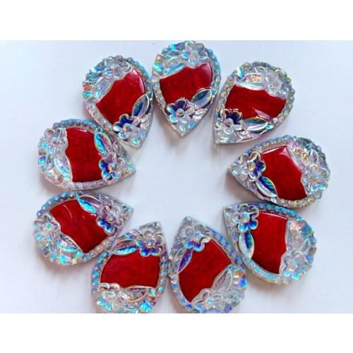 Clear AB colour/red color Sew on rhinestones drop shape crystal18*25mm flatback handsewing gem stones 20PCS