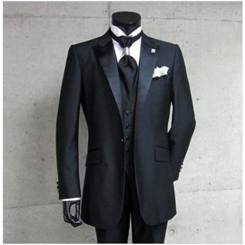 2016 Custom Made High Quality Slim Fit Navy Four Pieces Mens Suits Western Wedding Groom Tuxedos (Jacket+Pants+Vest+Tie)