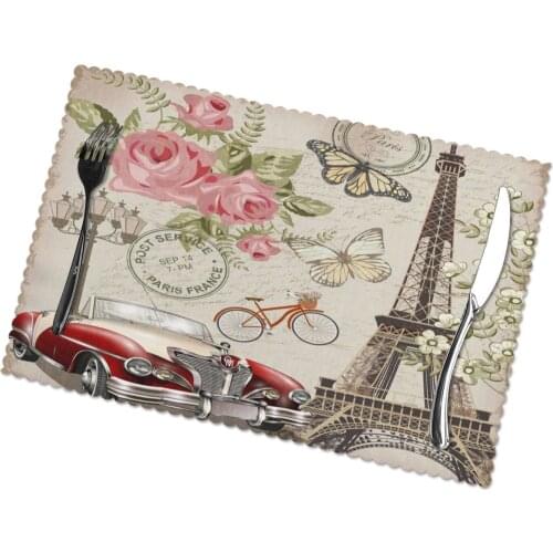 6 PCS Placemat Table Mat Paris Vintage For Tables Heat-insulation Linen Kitchen Dining Pads