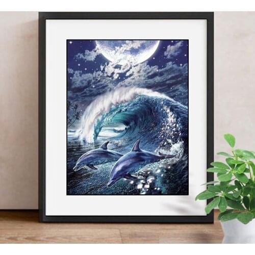 Diamond Painting Cross Stitch Dolphin 5D DIY Mosaic Full Drill Diamond Embroidery Animals Decoration Home