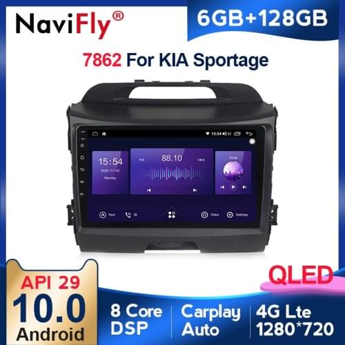 NaviFly 6GB+128GB QLED Screen 1280*720 Android 10 For Kia Sportage 3 SL 2010 - 2016 Navigation GPS Car Multimedia Radio Player