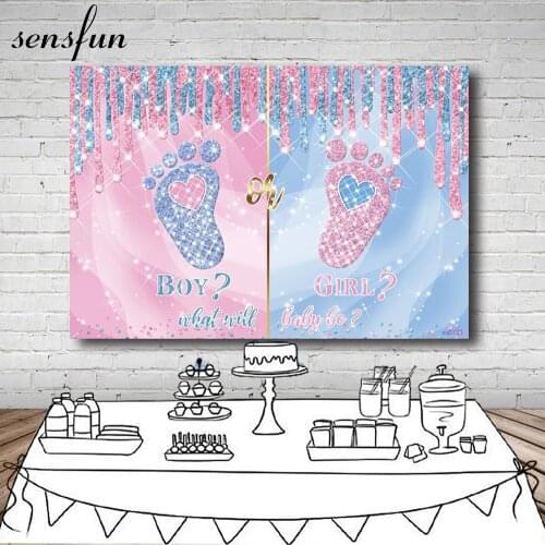 Sensfun Boy or Girl Gender Reveal Backdrops For Photography Pink Blue Glitter Shiny Baby Shower Newborn Backgrounds Custom