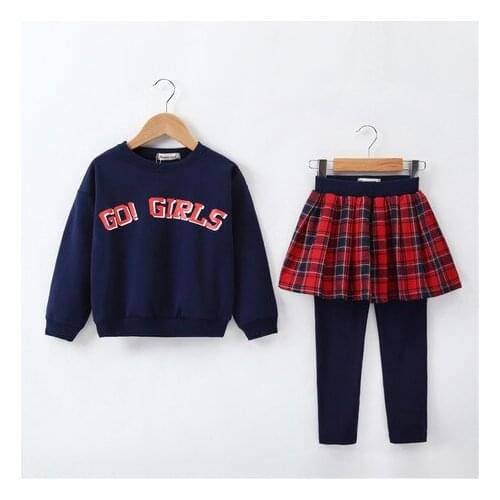 Childrens Sets girls clothes vetement enfant fille kids clothes set 110-160cm cotton fashion plaid girls sweater Culottes sets