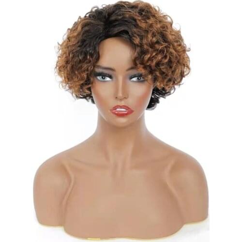 Pixie curly Dark Blonde Short Human Hair Wig HighLight 1b/burgundy Fanmi Glueless Full No lace Wigs For Women Free Shipping