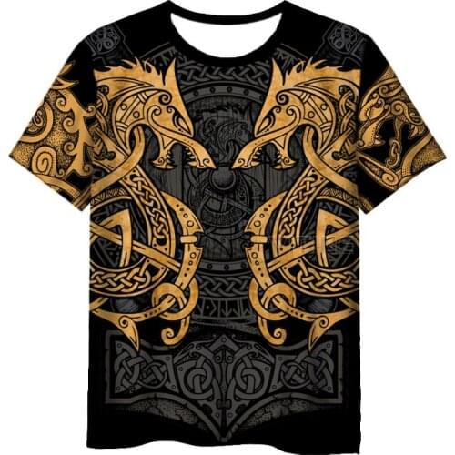 New Fashion 3D Print Viking Tattoo Mens Womens T-shirt Casual Style Design Short Sleeves Summer Handsome Tee V10