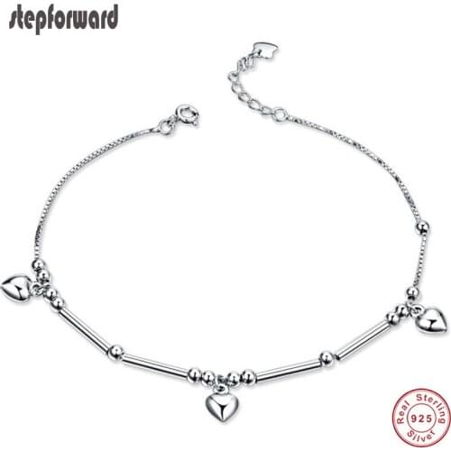Hot Sale Popular 925 Sterling Silver bead and heart Pendant Foot Chain Anklet