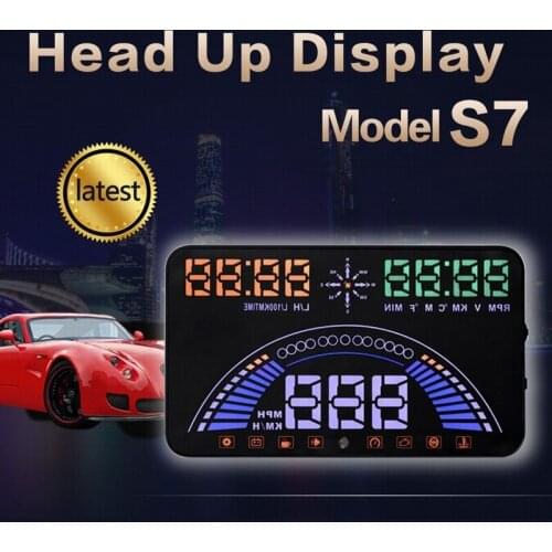 5.8 Inch OBD2 GPS Head Up Display Two Systems Speedometer Gauge Tachometer Fuel Level Driving Time With Alarm Buzz Projector S7