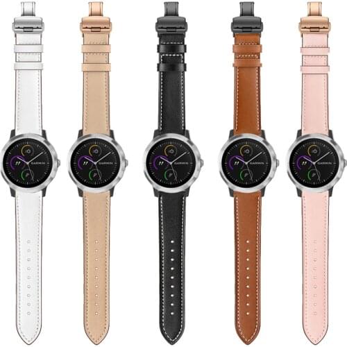 Butterfly buckle Leather Band for Garmin Vivoactive 3 Music Vivomove HR Watch Strap for Forerunner 645 245M Bands Bracelet 20mm