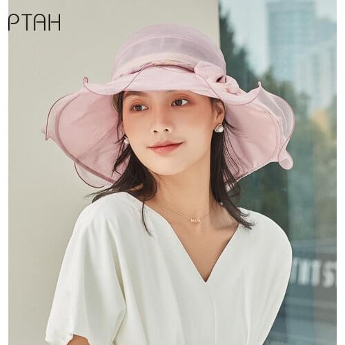 [PTAH] Summer Women Sun Hat 100% Mulberry Silk Hat UPF 50+ UV Protection Breathable Lightweigh Comfort Cap Female Not Polyester