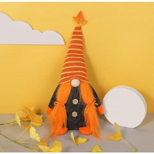 Cute Thanksgiving Harvest Festival Maple Leaf Dwarf Doll Ornaments Gnome Elf Home Farmhouse Kitchen Decor Festive Party Shelf Ti