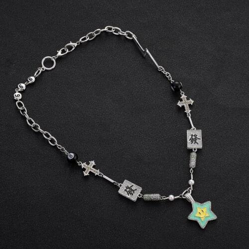 Fashion New Crystal Star Fortune Cross Lucky Star Necklace Couple Men and Women Hip Hop Necklace
