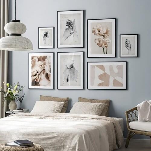 Pink Flower Petals Poster Hand Bady Wall Art Abstract Curve Line Art Picture Print Nordic Canvas Painting Living Room Decor