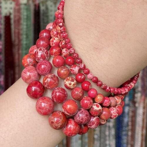 Natural Red Sea Sediment Jaspers Stone Beads For Jewelry Making Diy Bracelet Necklace 4 6 8 10 12mm Round Spacer Loose Beads 15"