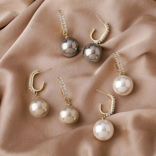 2020 New Fine Pearl Champagne Gold Geometric Shiny Crystal Drop Earrings Fashion French Elegant Women Earrings Jewelry Wedding