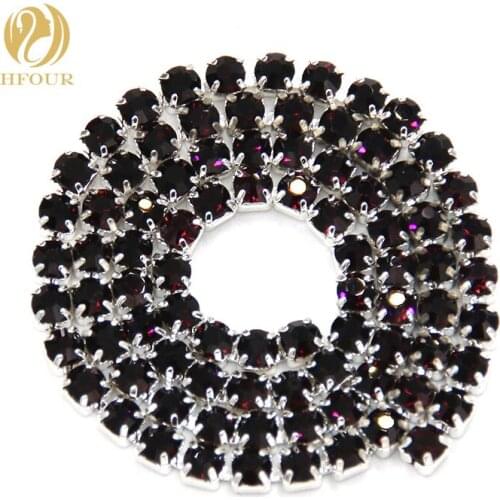 New 5yard/pack High quality Sliver base Deep Purple glass crystal Rhinestones Cup Chain DIY clothing/Wedding dress Accessories