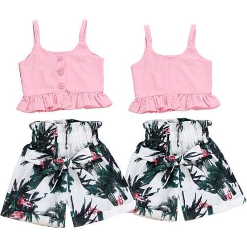 New Arrivels Flamingo Clothes Toddler Baby Girls Vest Crop Tops Short Pants Outfits Summer Clothing