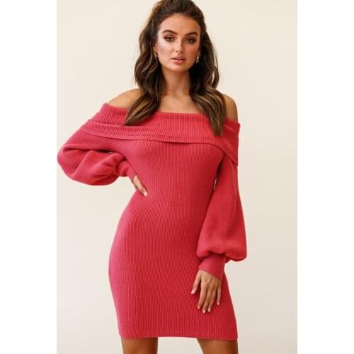 Autumn Sexy Off Shoulder Slash Neck Mini Dress Women Fashion Solid Lantern Sleeve Slim Ladies Package Hip Short Dresses Vestidos