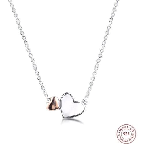 Genuine 925 Sterling Silver Luminous Heart Collier Pendant Necklace for Women Party Wedding Jewelry Chain 45CM