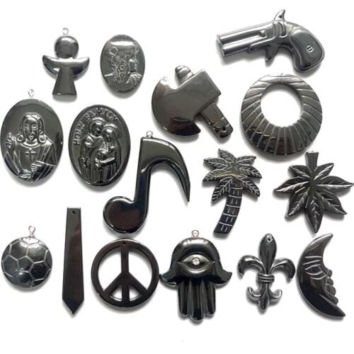 Natural Stone Black Hematite Gun Moon Pendant Mens Necklace Charms Bracelets Bangles DIY Accessories for Jewelry Gift for Man