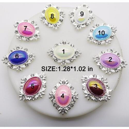 NEW 10pcs/lot 25mm*32mm Silver Alloy Button DIY Accessories Wholesale Shiny pearl Buttons for Ribbon Flower Decoration