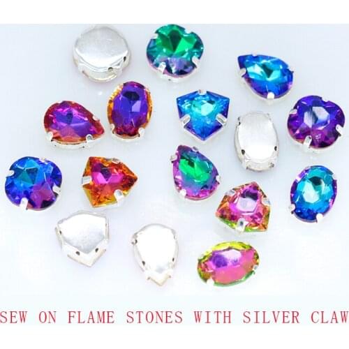 Rainbow Sew On Rhinestones silver plated sewing Needlework Crystal /Diamantes/Montees/Jewelry/Wedding Dress Shoes Bags Diy Trim