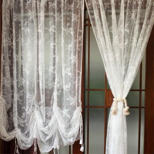 Floral kitchen curtain embroidery lace sector Roman curtain pull yarn float balloon panel shefon curtain balcony windows QQ
