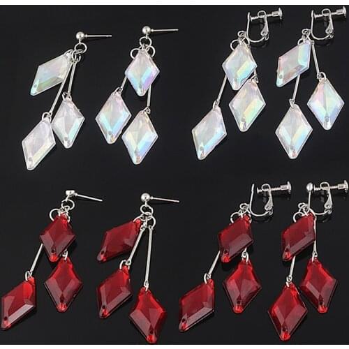 RJ Game Twisted-Wonderland Figure Earrings Charm Woman Man Geometric Red Crystal Ear Clip Cosplay Jewelry Gift