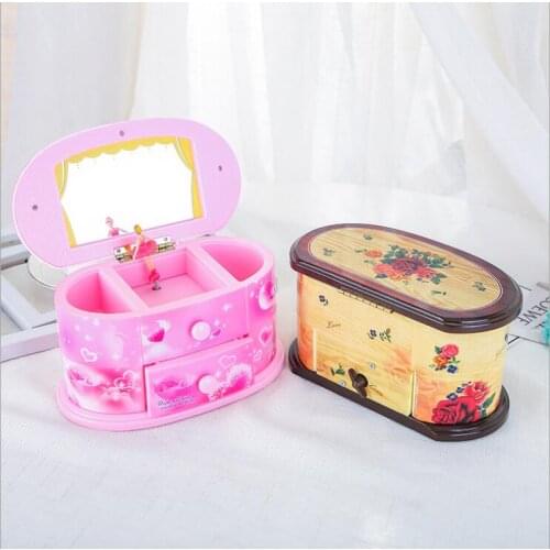 Dancing Ballerina Storage Jewelry Box Pink Music Boxes Cosmetic Mirror Ornaments Mechanism Musical Box For Wedding Kids Gift