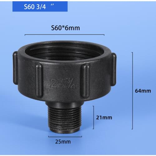 S60x6 Thread to 3/4" IBC fittings Garden Hose Pipe connector for 1000L Water Tank Garden Hose Adapter Fittings