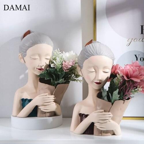Modern Girl Flower Vase Resin Vases Decoration Figures Plant Pots Decorative Living Room Coffee Table Ornaments Home Decor