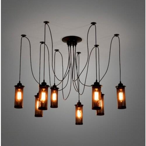 Mordern Nordic Retro Edison Bulb Light Chandelier Vintage Loft Antique Adjustable DIY E27 Art Spider Ceiling Lamp Fixture Light