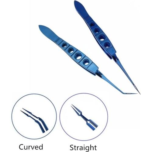 2pcs Titanium Akahoshi Prechopper Curved Straight head Ophthalmic Forceps surgery Instrument