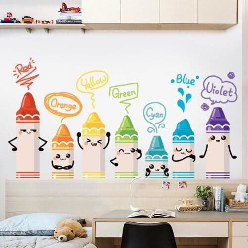 Creative Crayon Wall Stickers for Kids Rooms Decoration Baby Bedroom Cartoon Mural Nursery Home Decals Room Decor Child Sticker