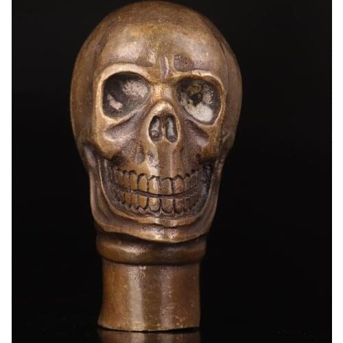 WALKING STICK CRUTCH HEAD HANDLE FITTINGS BRONZE CASTING SKULL STATUE VINTAGE