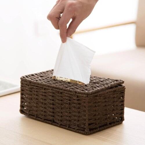 New Rattan Tissue Box Vintage Napkin Holder Case Tissue Paper Holder Storage Container Cover Living Room Desk Decoration
