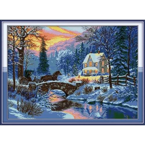 Return in winter cross stitch kit aida 14ct 11ct count print canvas cross stitches needlework embroidery DIY handmade