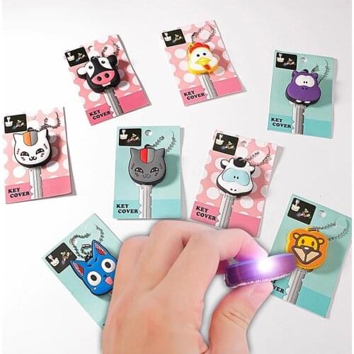 High-grade Cartoon Key Cover With Small LED Lamp Soft Silicone Protective Case Key Control Dust Cover Holder Key Chain Pendant