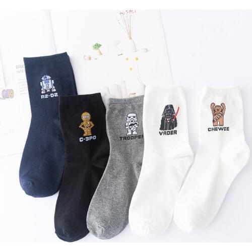 5 Pairs/Pack Star Wars Women Socks R2-D2 VRDER Cartoon Robot Skateboard Socks Cotton Famela Socks Size EU37-41