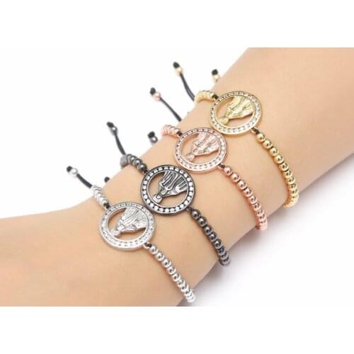 Gold silver micro pave cz Cubic Zirconia rope adjusted Copper Beads Bracelet sgr45 girl Charm Braided Bangles Women
