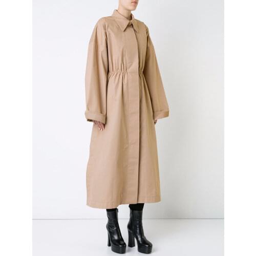 Women Elegant Windbreak Trench Coat Khaki Long Sleeves Casual Fashion Plus Size Clothing with Zipper Outerwear Outwear